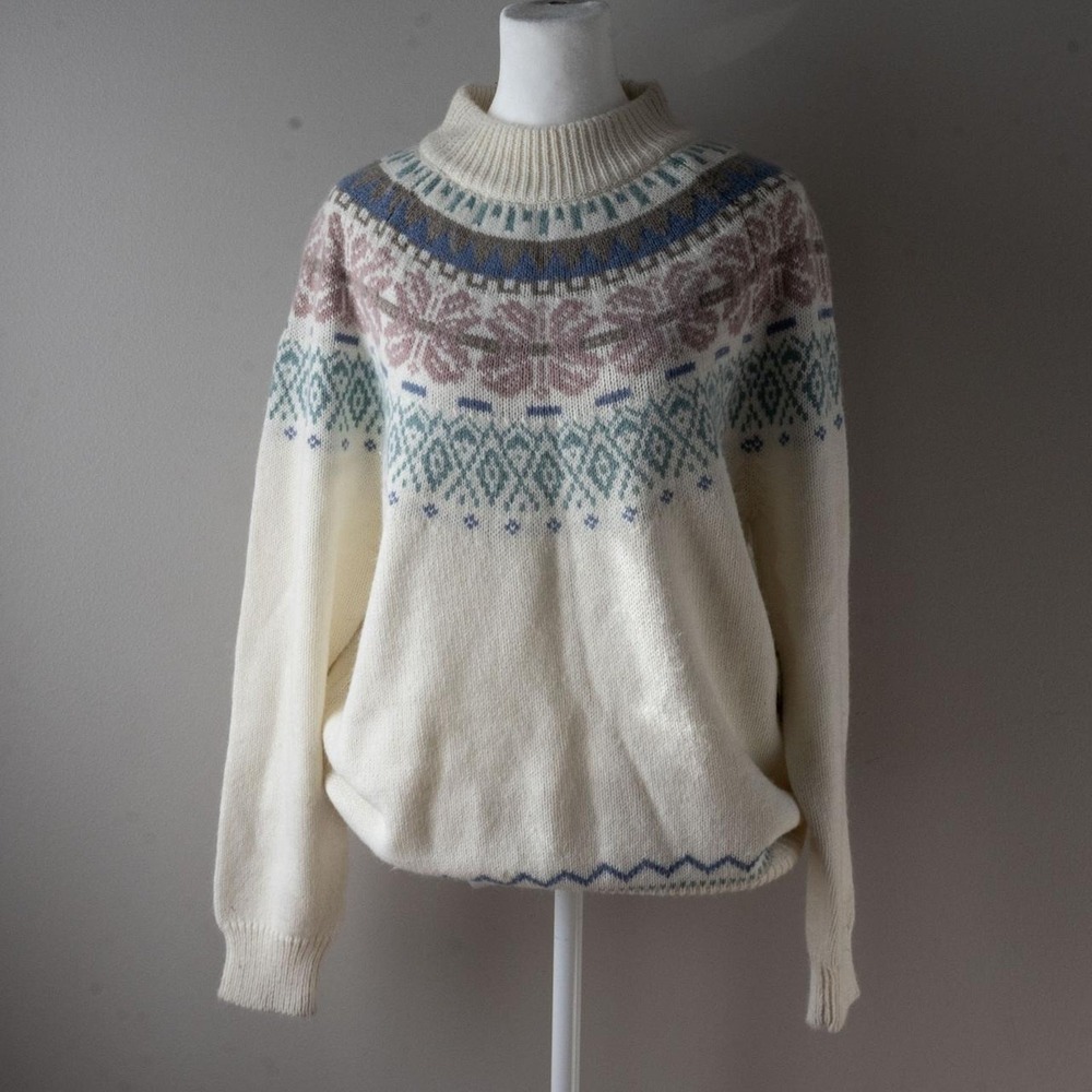 Vintage 90s Alfred Dunner Fair Isle Winter Ski Sweater Size L Deadstock